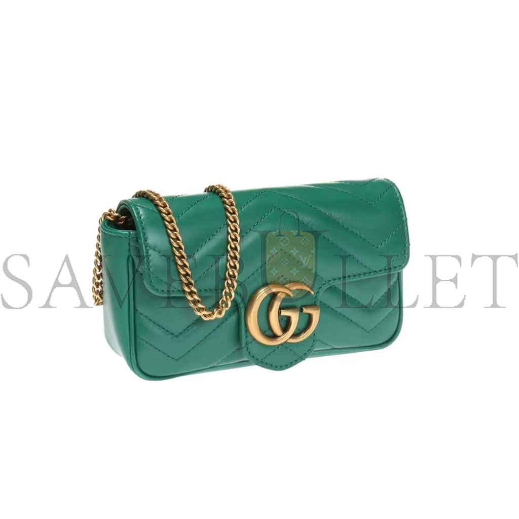 GUCCI GG MARMONTMATELASSE SUPER MINI EMERALD GREEN 476433 (16.5*10*5cm)